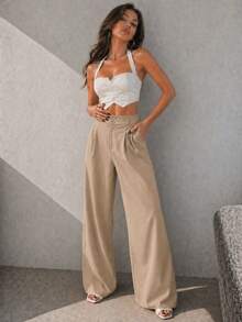 Women's Casual High Waist Wide Leg Pants With Pockets - 米色 - 查看 4