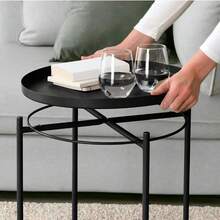 Bàn phụ tròn gấp bằng sắt đen/Bàn cà phê gấp đa năng di động/Bàn dã ngoại ngoài trời/Bàn cà phê tròn gấp gọn/Bàn nhỏ dày dặn cho phòng khách - Xem 4