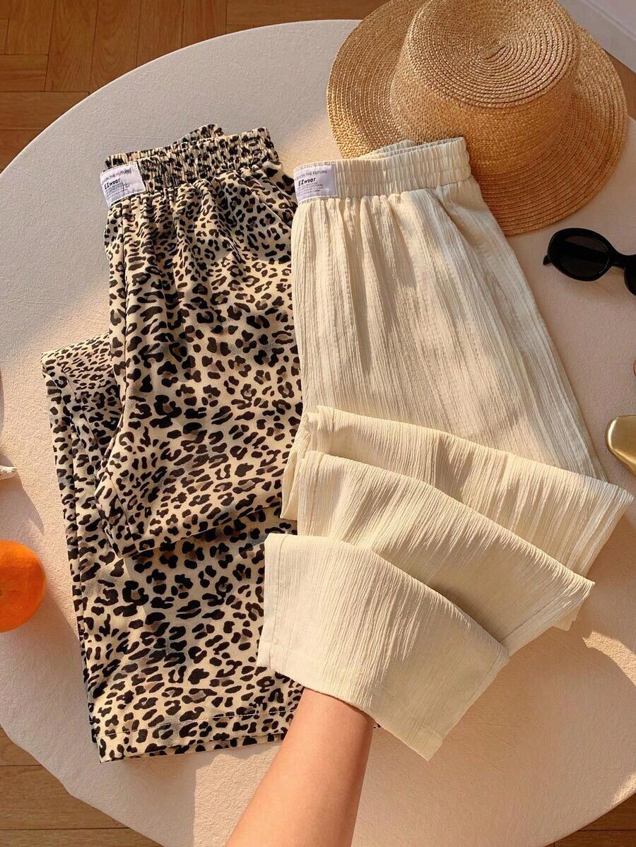2 piezas Conjunto de pantalones anchos de mujer con rayas casuales - Multicolor - Ver 1