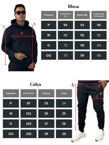 Men's Cotton Winter Fleece Set - Pants/Sweatshirt - Hitam dan Putih - View 4