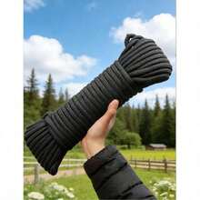 1pc 6mm Rope, Binding Equipment Rope, Outdoor Wear-Resistant Tent Pull Rope, Woven Nylon Rope For Camping DIY Bracelets, Outdoor Multipurpose, Tent Rope Survival Accessories, Camping Supplies - K-Black - View 1