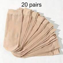 1/5/10/20/30 Pairs Women's Ultra-Thin Breathable Nylon Short Socks, Black And Nude Casual Design, Perfect For Spring And Summer - Beige - View 11