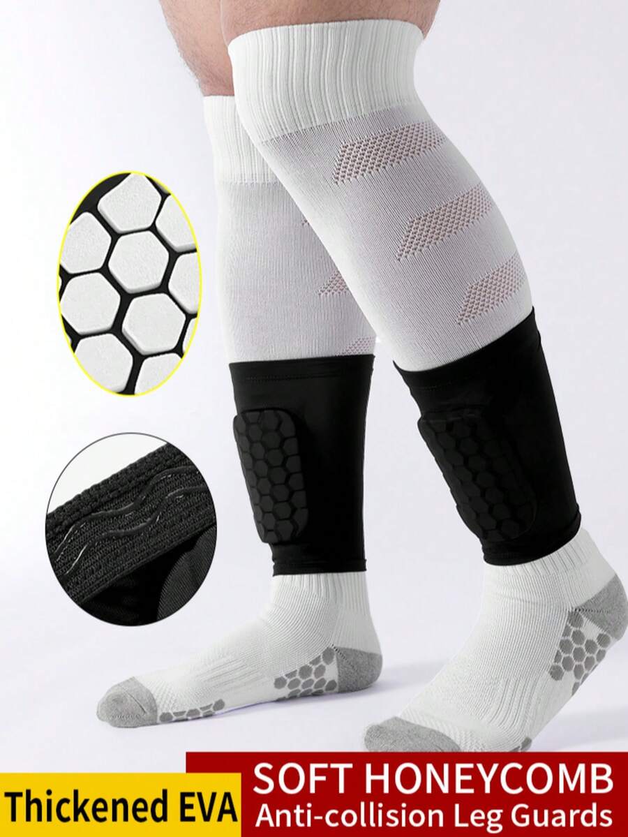 Honeycomb Anti-Collision Soccer Shin Guards, Breathable EVA Thickened Calf Protector With Non-Slip Strips - Multicolor - View 1