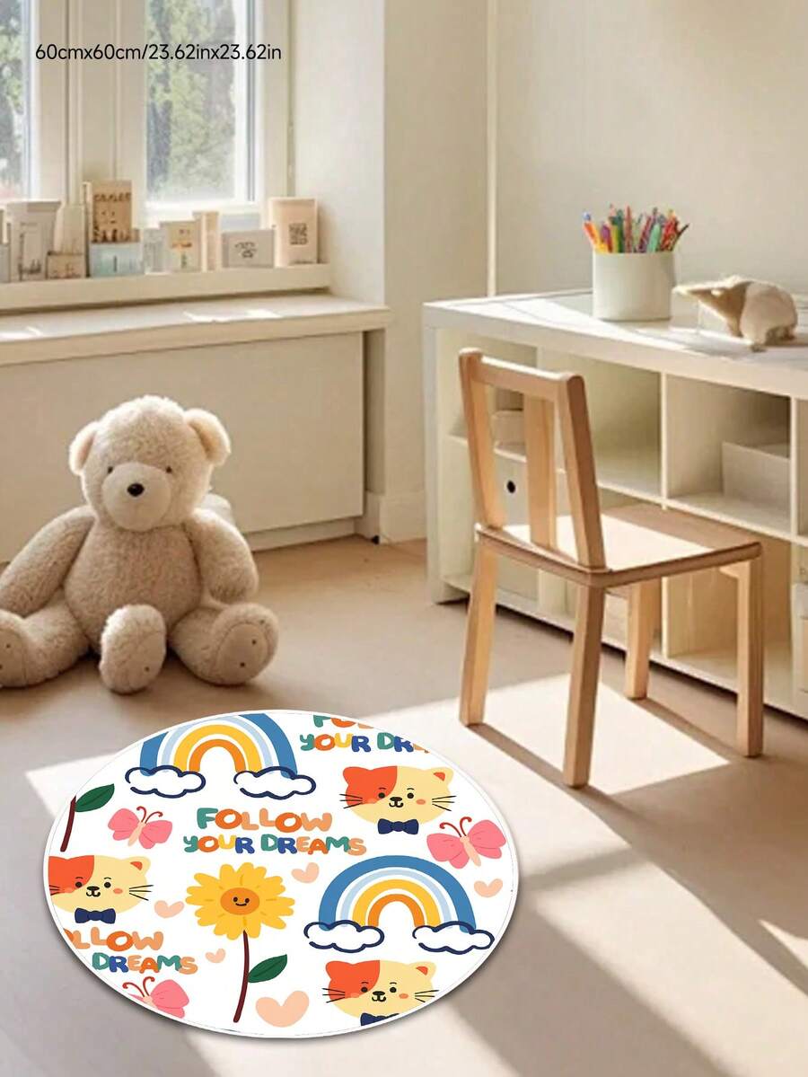 1pc High-Quality Velvet Baby Room Decorative Carpet, Children's Area Rug, Soft Playroom Mat, Machine Washable, Multiple Sizes Available, Cute Circular Pattern Decorative Carpet - Multicolor - View 1