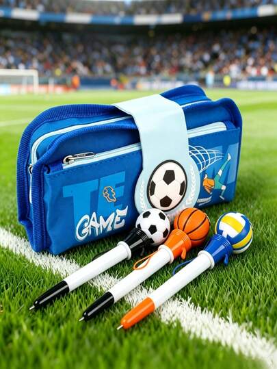 Large Capacity Creative Student Stationery Pouch Set, Football Pencil Case Set