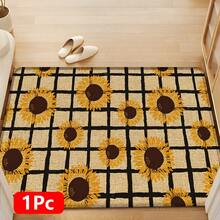 1 pieza Alfombra de lino con estampado de girasol y cuadros, alfombra de baño, felpudo, alfombra rectangular impresa en 3D para sala de estar, dormitorio, pasillo, baño, lavandería - Alfombra de poliéster, apta para decoración interior y exterior del hogar - Multicolor - Ver 16