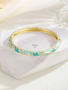 1 chiếc vòng tay thời trang phong cách Boho mới, mạ vàng, họa tiết ngôi sao, tráng men cloisonne, trang sức dành cho bé gái và phụ nữ. - Màu ngọc lam - Xem 4