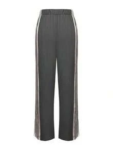 Pantalones de pierna ancha a rayas blancas y azul marino, con rayas blancas y cierre de botones - Pantalones deportivos casuales, de corte holgado, aptos para deportes y uso diario (lavables a máquina) - Aberturas de pierna sin elástico Negro Primavera - Gris - Ver 3