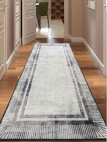 Modern Geometric Digital Printed Kitchen Rug - Non-Slip & Machine Washable Floor Mat, Made In Turkiye 80x200 Cm, 80x300 Cm,100x200 Cm, 120x180 Cm - Light Grey - View 4