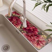 1pc Flower Theme Pattern Sink Drain Pad, Quick-Drying Diatomite Bathroom Faucet Pad, Trimmable Holiday Decorations, Household Kitchen Drain Pad, Washbasin Protection Pad, Suitable For All Kinds Of Faucets In Bathroom And Kitchen. - Multicolor - View 3