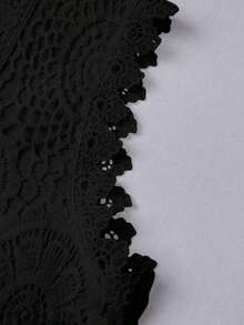 Camiseta de mujer de encaje a ganchillo, diseño de blusa elegante y de moda sin mangas, estilizadora - Negro - Ver 3