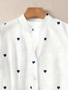 Camisa de mujer de manga larga con botones y bolsillos, con estampado romántico de corazones, adecuada para otoño, invierno y primavera - Blanco - Ver 7