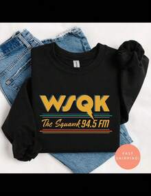 Wsqk The Squawk 94.5 FM Sweatshirt Pullover, Retro Radio Crewneck Sweater, Vintage Sci Fi 80s Nostalgic Fandom, WSQK FM Logo, Radio Hoodie - 黑色 - 查看 1