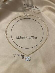 1pc Fashion Cubic Zirconia Pendant Necklace, Suitable For Women's Daily Wear - Gold - View 2