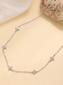 1 chiếc dây chuyền hoa bạc đính đá Zirconia thời trang mới - Bạc - Xem 1