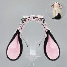 Lolita Bow Rabbit Ears KC Alice Rabbit Ear Headband Halloween Lop-Eared Rabbit Tail Set - Q-萌趣兔耳-白粉 - 查看 9