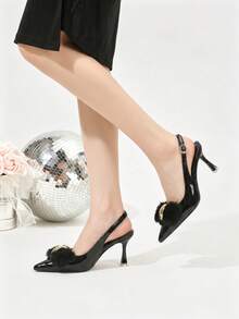 Women's Fashion Pointed Toe High Heel Sandals, Open Toe Ankle Strap Sandals, Elegant Ladies High Heels With Unique Printed Design, Suitable For Model Catwalk, Party, Date, Outdoor Travel, Office - Black - View 4