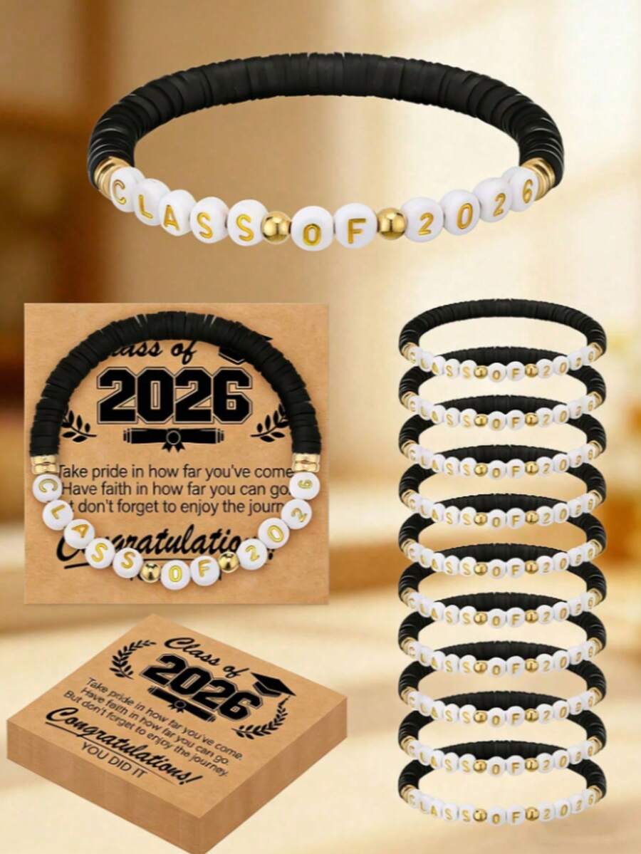 6条黑色2026届毕业生手链，学生毕业礼物，祝贺2026届毕业生，高中和大学毕业礼物，男女皆宜 - B - 查看 1