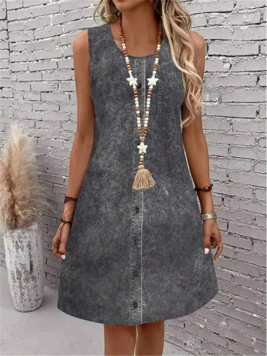 Nuevo verano estilo vaquero mujeres Mini vestidos sin mangas 3D impreso calle moda señoras vestido 3XL talla grande vestido Casual suelto - WLYQ2235 - Ver 1