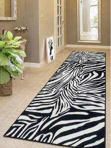 Modern Zebra Stripe Digital Print Kitchen Rug - Chic Animal Pattern Non-Slip Washable Floor Mat, Made in Turkiye 80x200 cm, 80x300 cm,100x200 cm, 120x180 cm - 黑與白 - 查看 4