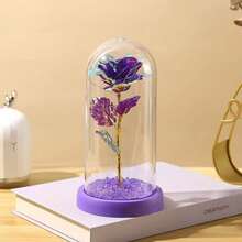Enchanted Rose With LED Light And Glitter Decorative Flower With Acrylic Dome - White - View 2
