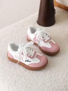 1 Pair Girls' Lightweight Anti-Slip Bow Decor Casual Shoes, New Soft Sole Hook And Loop Sneakers, Versatile - Pink - View 1