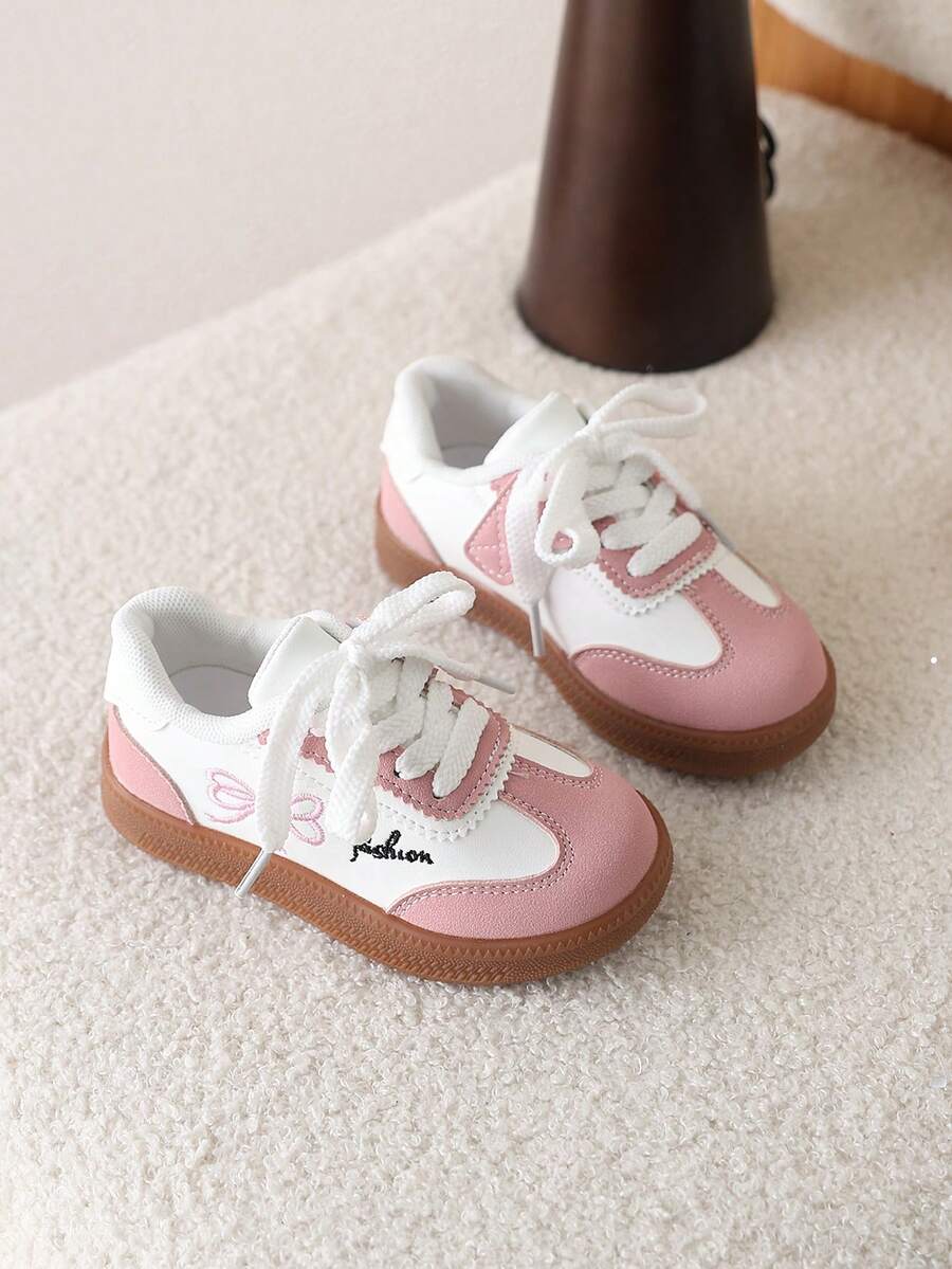 1 Pair Girls' Lightweight Anti-Slip Bow Decor Casual Shoes, New Soft Sole Hook And Loop Sneakers, Versatile - Pink - View 1
