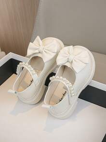 1 par de zapatos planos de estilo princesa con decoración de lazo y acento de perlas para niñas, adecuados para la primavera - Beis - Ver 5