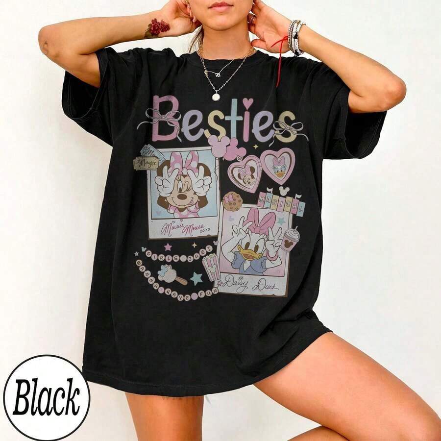 Loose Oversize Retro Disney Besties Shirt, Minnie Mouse Daisy Duck Best Friends Tee, Girls Just Wanna Have Fun Magical Shirt, Disney Friends Vacation Gifts  -- Disneys Disneyland Paris The Magic Kingdom Disneyesque The House Of Mouse Mickey Mouse Empire Modest Summer Outfits Take That T Shirt Summer Coord Tops For Women Summer Summer Clothes Women Summer Clothes Summer Tops Summer Tops Women Summer Co Ord Summer Top Summer Outfits White Top Black Top Holiday Outfits For Women  Tops For Women Summer Holiday Gifts Valentine's Day Gifts Earth Day Gifts Oktoberfest Gifts Summer Bank Holiday Gifts - Black - View 1