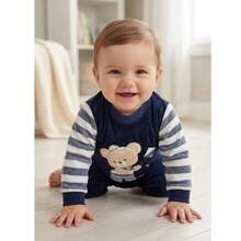 Baby Boy's Plush Embroidered Romper Baby Boy's Clothes - 藏蓝色 - 查看 4