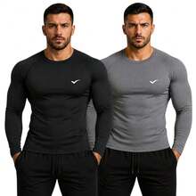 Kit Of 2 Thermal UV 50+ Base Layer Shirts/T-Shirts/Cool Mesh Shirts For Gym And Sports - 黑色和灰色 - 查看 6