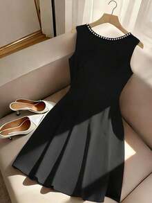 Women's Red Backless Beaded Bow Decor Sleeveless Dress - Rosa - Ver 8