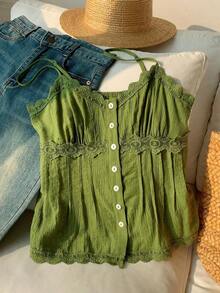 Top de mujer de unicolor, adecuado para el verano - Verde - Ver 1