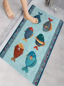 1 Piece Of Soft Imitation Cashmere Bath Mat - Colorful Fish Pattern, Absorbent Floor Mat, Suitable For Bathrooms, Kitchens, And Bedrooms | Machine Washable Home Decor Carpet - A - View 3