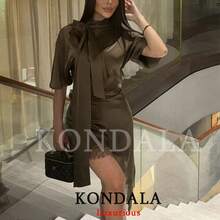 Vestido Mini Elegante y Sexy para Mujer KONDALA, Vestido con Cuello de Pañuelo Asimétrico, Moda Primavera-Verano 2026, Vestido para Salir de Noche - como en la imagen - Ver 3