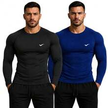 Kit Of 2 Thermal UV 50+ Base Layer Shirts/T-Shirts/Cool Mesh Shirts For Gym And Sports - 黑色和海軍藍 - 查看 7