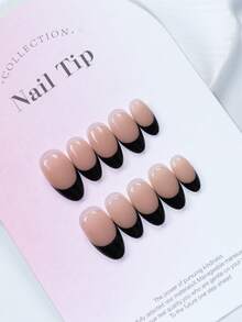 JNHK 10 miếng dán móng tay hình hạnh nhân thủ công, trang trí móng tay độc đáo, kiểu dáng hồng đen ngắn, làm móng nhanh chóng, tôn lên cá tính của bạn. - Nhiều màu - Xem 3