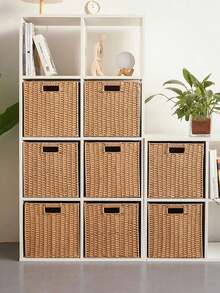 1 chiếc giỏ đựng đồ giả mây đan thủ công có tay cầm, hộp đựng đồ hình khối gấp gọn tiện dụng cho kệ, tủ quần áo, phòng tắm và phòng khách, hộp đựng đồ đan chống thấm nước dùng để đựng khăn tắm, đồ chơi, chăn, nhiều kích cỡ trang trí nhà cửa - Lạc đà - Xem 4