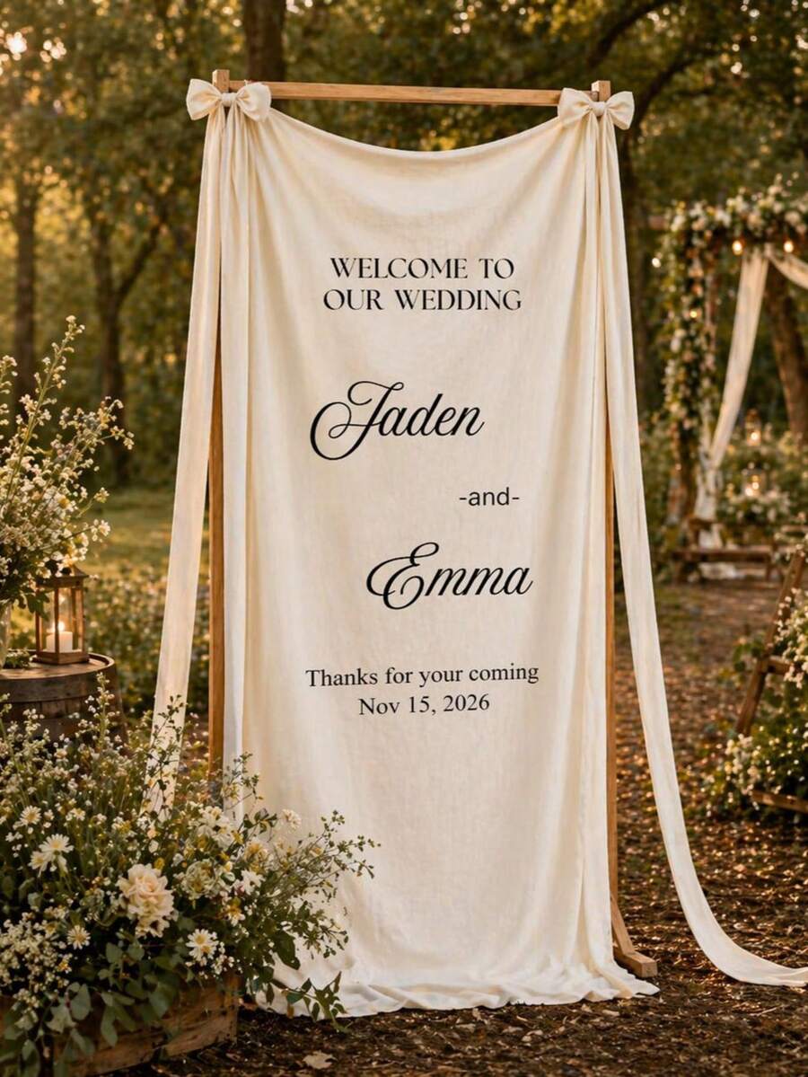 Customized Wedding Welcome Sign, Wedding Fabric Welcome Flag, Modern Wedding Welcome Banner, Customized Fabric Wedding Banner, Boho Wedding, Bridal Shower Sign, Personalized Name Wedding Sign, Minimalist Welcome Sign, Fabric Welcome Flag, Wedding Decor, Customized Fabric Wedding Sign, Personalized Party Decor, Minimalist Flag, Fabric Sign, Wedding Welcome Sign, 3 Fabric Types For Banner, Personalized Party Decor, Minimalist Flag, Fabric Sign, Wedding Welcome Sign - Multicolor - View 1