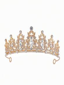 GCGIGUI 1pc Fashionable Rhinestone Bridal Crown, Baroque Luxury Crystal Tiara, Wedding Party Bridal Gown Accessory Headband, Wedding Gift - Golden White Crystal - View 3
