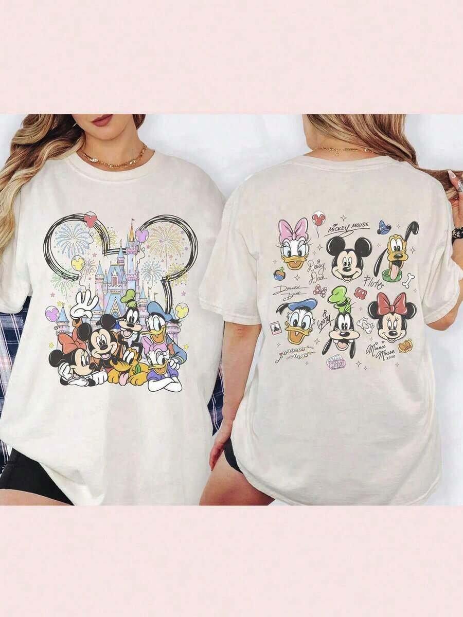 Disney Cartoon Cartoon Partner Jiugongge Double-Sided Printed T-Shirt, Suitable For Daily Wear, Easy To Wear In Summer, Micro-Elastic, Soft Round Neck Casual Daily Coat, Round Neck Summer Sweatshirt, For Both Men And Women, Loose Version, Holiday Gift.Disneys Disneyland Paris The Magic Kingdom Disneyesque The House Of Mouse Mickey Mouse Empire Modest Summer Outfits Take That T Shirt Summer Coord Tops For Women Summer Summer Clothes Women Summer Clothes Summer Tops Summer Tops Women Summer Co Ord Summer Top Summer Outfits White Top Black Top Holiday Outfits For Women  Tops For Women Summer Holiday Gifts Valentine's Day Gifts Earth Day Gifts Oktoberfest Gifts Summer Bank Holiday Gifts - 白色 - 查看 1
