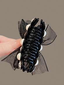 1pc Versatile Pearl Bow Hair Claw Clip, Cute Princess Style, Elegant PC (Polycarbonate) Hair Accessory, Suitable For All Seasons - Multicolor - View 5