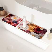 1pc Flower Theme Pattern Sink Drain Pad, Quick-Drying Diatomite Bathroom Faucet Pad, Trimmable Holiday Decorations, Household Kitchen Drain Pad, Washbasin Protection Pad, Suitable For All Kinds Of Faucets In Bathroom And Kitchen. - Multicolor - View 4