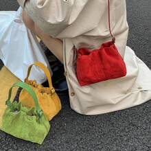 Women Suede PU Leather Crossbody Bag With Adjustable Strap Drawstring Top Handle Bag Shoulder Handbags Travel Winter Fall - Màu vàng - Xem 2