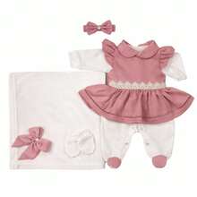 Newborn Baby Girl's Complete Luxury Home Outfit In A Box: Dress, Jumpsuit, Cotton, Layette Kit - 乾枯玫瑰色 - 查看 7