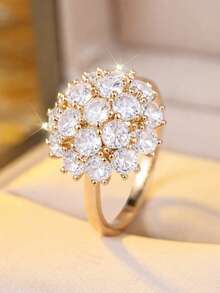 1pc Luxury Cubic Zirconia Flower Ring, Women's Round Wedding Ring, Promise Ring, Elegant Engagement Ring For Women - Style 2 - View 2