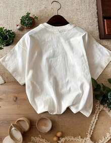 SimpieAndVersatileDesignCamiseta con estampado de leopardo y lazo, top casual de manga corta con cuello redondo para verano y primavera, ropa de mujerCottonT-Shirt - Blanco - Ver 2