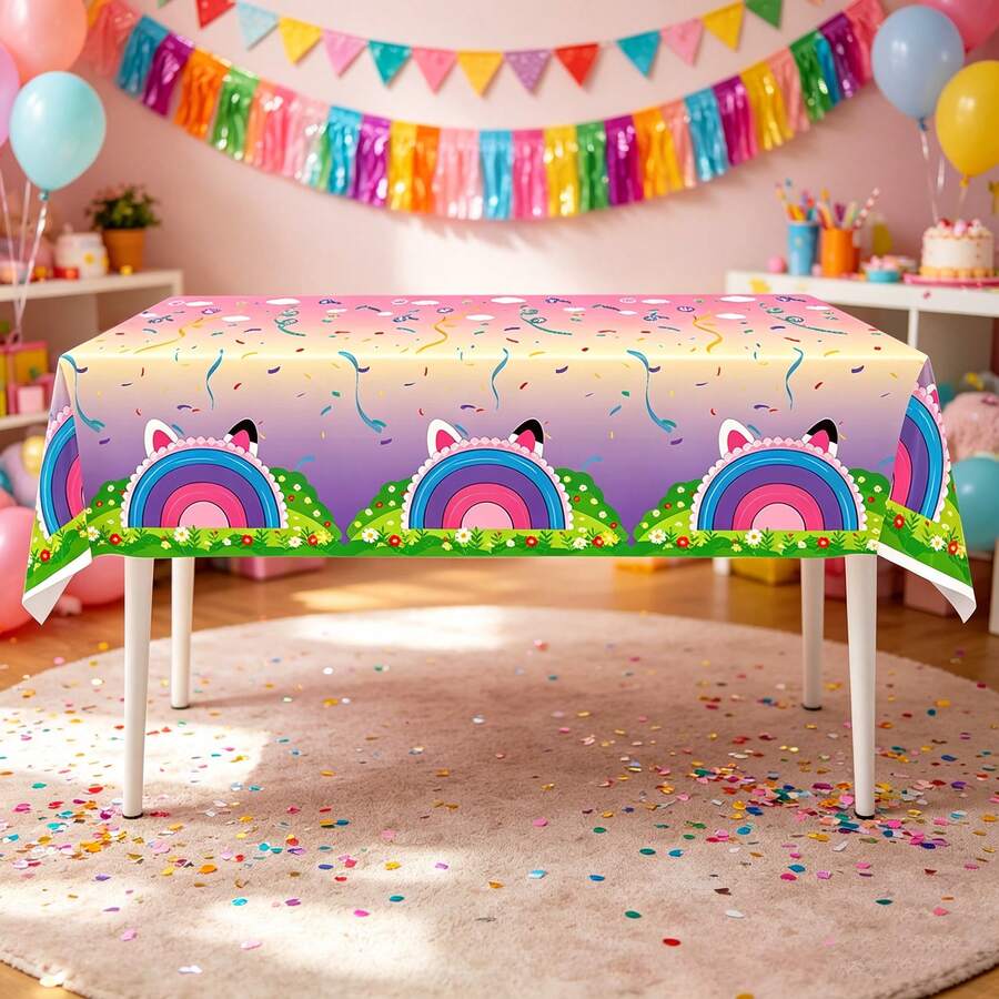 Gabby's Dollhouse 1 bộ khăn trải bàn dùng một lần màu hồng dễ thương chủ đề nhà búp bê Gabbie cho tiệc sinh nhật - Nhiều màu - Xem 1