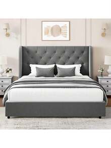 Modern Velvet Upholstered Bed Frame With Curved Wingback Design, Wooden Platform Bed Frame For Bedroom,No Box Spring Needed, Easy Assembly, Full Bed Frame/ Queen Bed Frame/ King Bed Frame/ Full Size Bed Frame/ Queen Size Bed Frame/ King Size Bed Frame,Pink/ White/ Grey - Dark Grey - View 6
