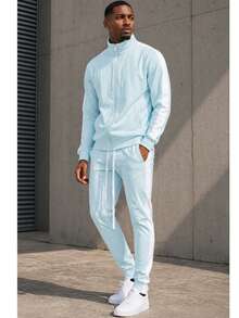 Homme Mens 2 Pc Light Weight Side Stripe Two Piece Co-Ord Track Jacket And Track Pant Set Ankle Zipper - 天白 - 查看 1